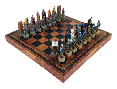 Battle of Troy Hand-Painted Chess Set with Leatherette Board & Checkers Italfama