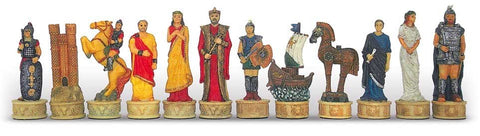 Italfama Trojan War Hand Painted Chess Set with Fine Wood Board