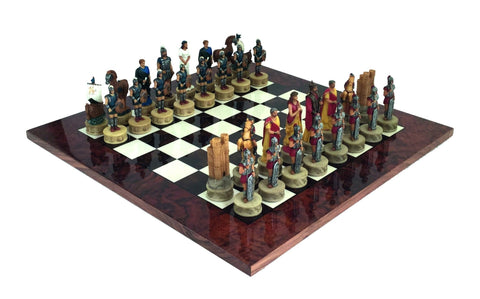 Italfama Troy Battle Hand-Painted Resin Chess Set with Walnut Board, Italy
