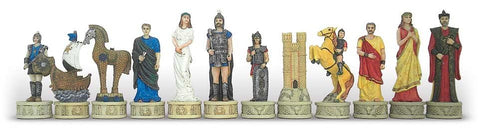 Italfama Troy Battle Hand-Painted Resin Chess Set with Walnut Board, Italy
