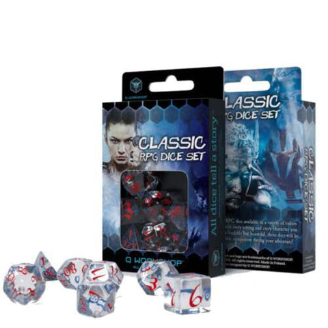 Q-Workshop Classic Translucent Blue Red RPG Dice Set 7pc Polyhedral New