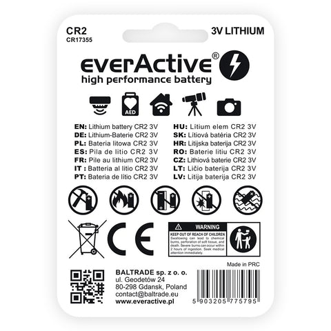 1x everActive CR2 3V Lithium Battery for Camera, Alarm, Flashlight