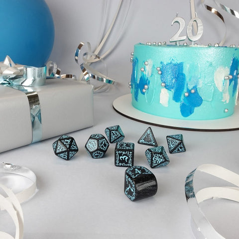 Q-Workshop 20 Years Elvish Dice Set Black & Turquoise Limited Edition S20Y01