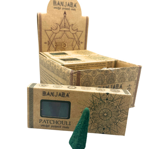 Banjara Patchouli Smudge Pyramid Incense Cones, 10 Pack, Made in Nepal