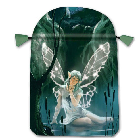 Fairy Satin Tarot Card Bag Green Embroidered Drawstring Lo Scarabeo