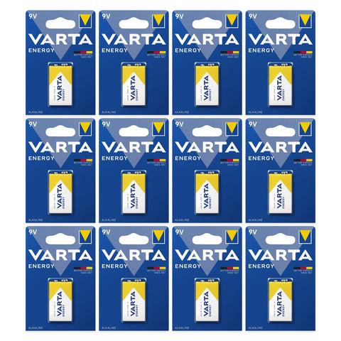 12x Varta Energy 9V 6LR61 alkaline batteries, 12 blister cards