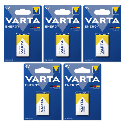 5x Varta Energy 9V 6LR61 alkaline batteries, 5 blister cards