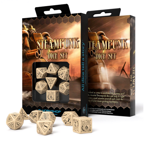 Q-Workshop Steampunk Beige & Black RPG Dice Set 7pc Polyhedral Dice