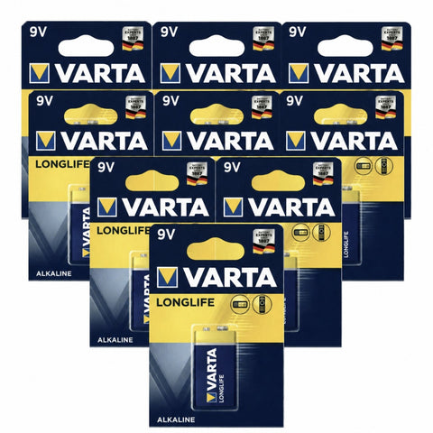 9x Varta Longlife 9V Alkaline Batteries