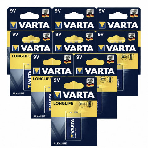 9x Varta Longlife 9V Alkaline Batteries