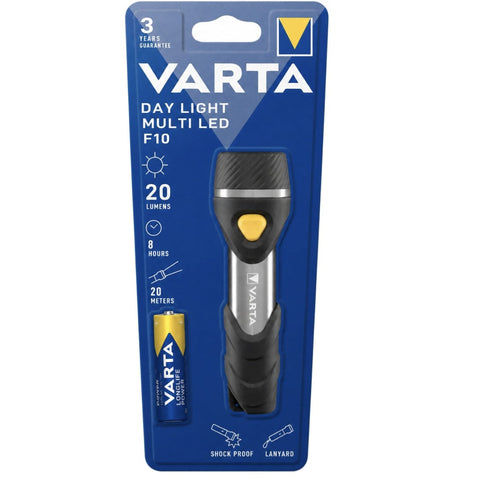 VARTA Day Light F10 Multi LED Flashlight 20 lm with AA Battery & Lanyard