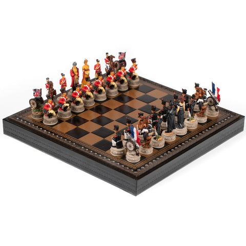 Italfama Waterloo Chess Set 35cm PU Leather Storage Board + Checkers, Backgammon