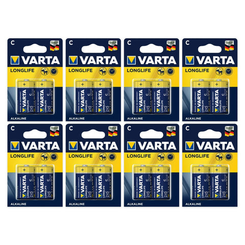 16x Varta Longlife C LR14 alkaline batteries (8 blister cards of 2)