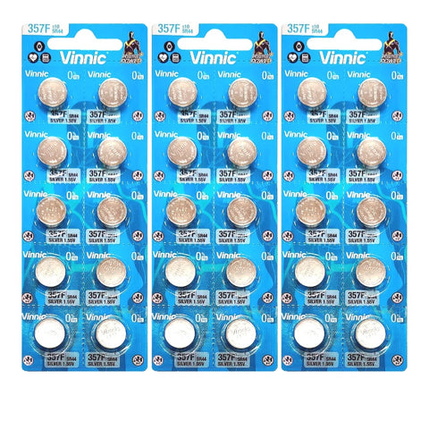 30x Vinnic 357 SR44 Silver Oxide 1.55V Watch Batteries