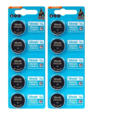 10x Vinnic CR2025 3V Lithium Coin Cell Batteries No Mercury