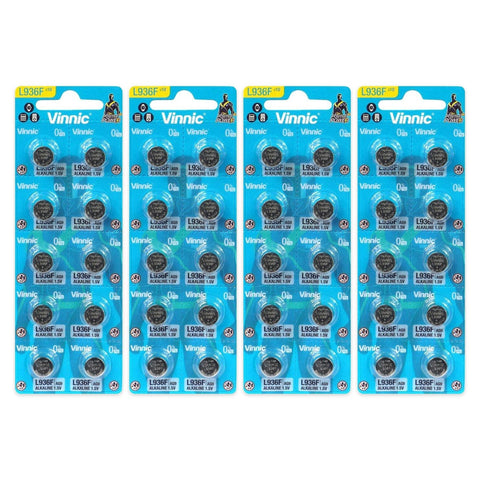 40x Vinnic L936 AG9 LR936 1.5V alkaline button cell batteries, 4 blister strips