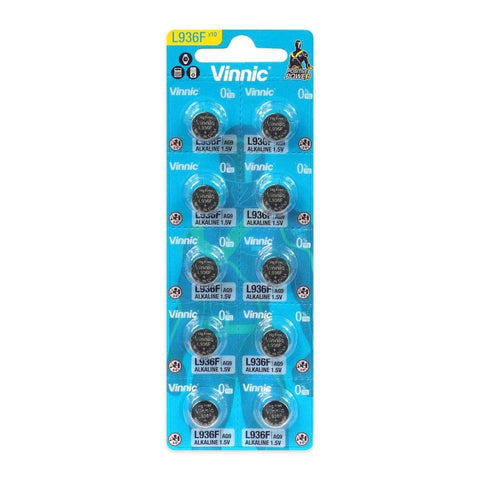 Vinnic L936 AG9 LR936 alkaline button cell battery 10-pack blister strip