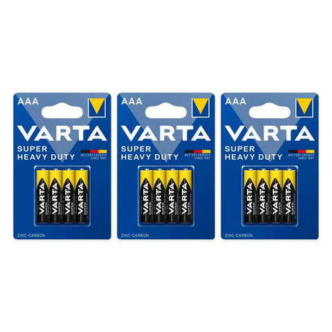 12x Varta Super Heavy Duty AAA Zinc-Carbon Batteries (3 blister packs)