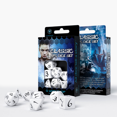Q-Workshop Classic White & Black 7-Die RPG Dice Set for Tabletop Games