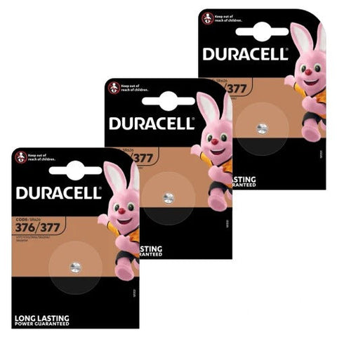 3x Duracell 377 376 SR626SW 1.5V Silver Oxide Watch Batteries