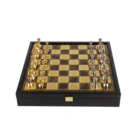Classic Metal Staunton Chess Set Gold & Silver Chessmen 34Cm Manopoulos Sk34Bro