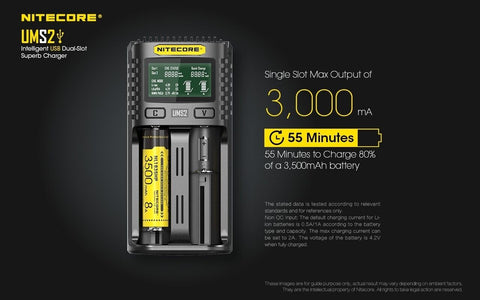 Nitecore Ums2 Intelligent USb Superb Charger Rechargeable Battery Li-Ion/Nimh