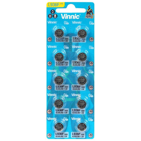 10x Vinnic L936 AG9 1.5V Alkaline Button Cell Batteries for Watches
