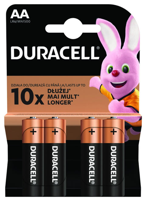 4x Duracell AA Alkaline Batteries 1.5V LR6 Long Lasting Power Cells