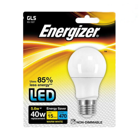 Energizer LED GLS E27 Light Bulb 5.6W 470lm 2700K Warm White A+ 40W Eq