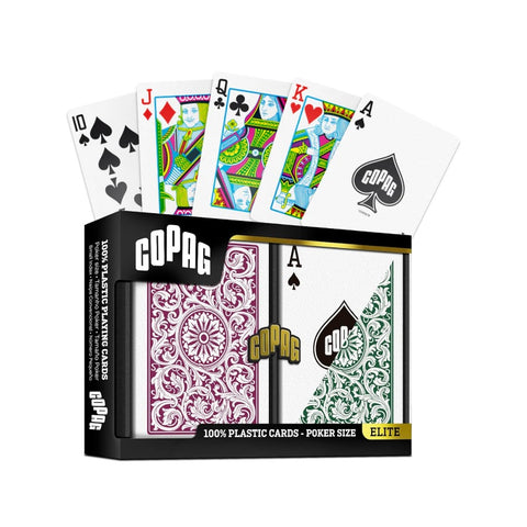 Copag Elite Plastic Poker Playing Cards Deck Set Green & Burgundy