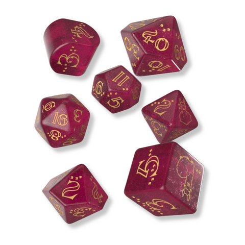 Q-WORKSHOP Puffy Llama Dice Set 7pc Shimmer Raspberry Glitter RPG DND