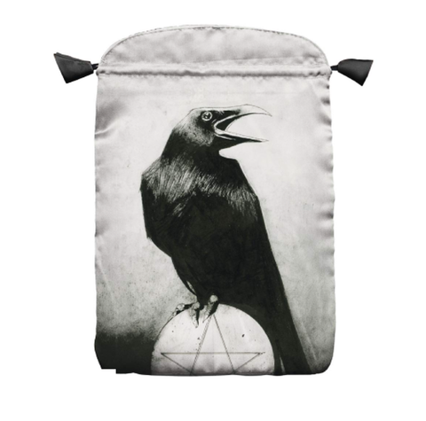 Crows Tarot Black Grey Satin Drawstring Bag Lo Scarabeo 16x22.5cm