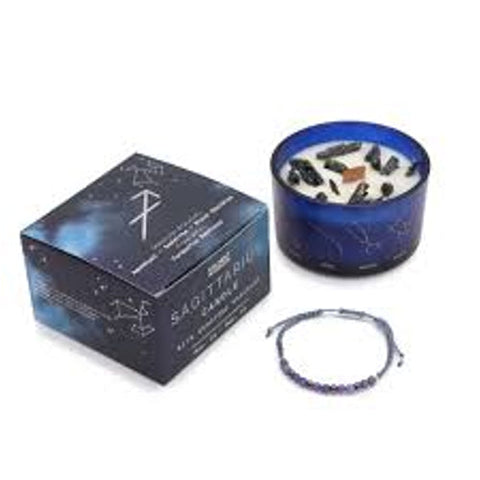 Sagittarius Zodiac Crystal Candle & Gemstone Bracelet Gift Set by AW Gifts