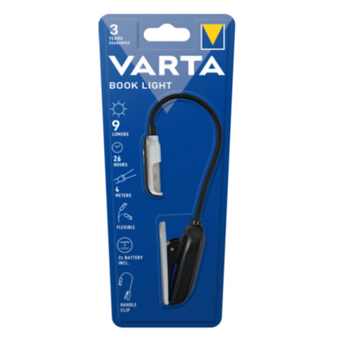 Varta LED Book Light Clip-On Flexible Neck 9 lm Batteries Included